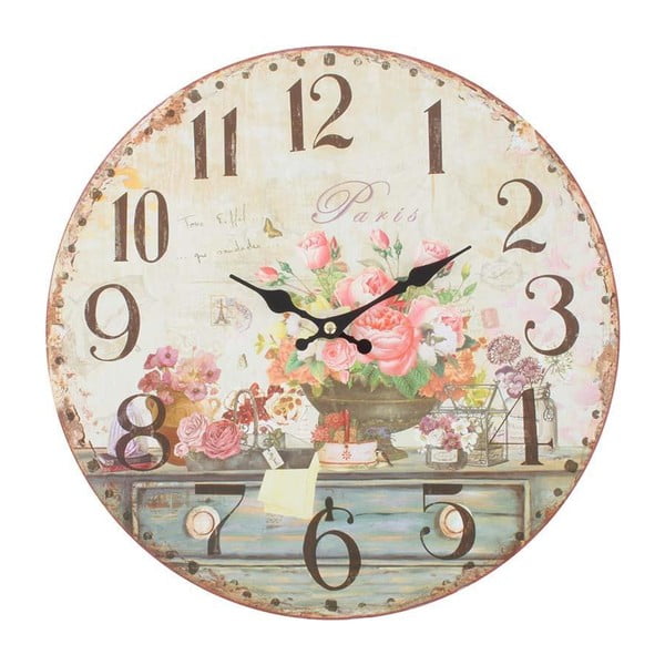 Dřevěné nástěnné hodiny Flowers Deco, 34 cm