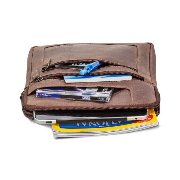 Tmavě hnědá kožená taška přes rameno pro iPad Packenger-image-2