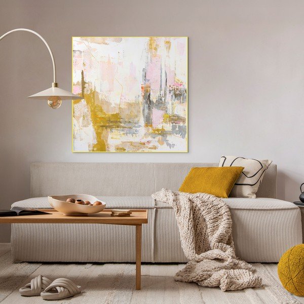 Trükitud/käsitsi maalitud elementidega pilt raamiga/lõuendil 102x102 cm New Age Yellow - Malerifabrikken-image-1