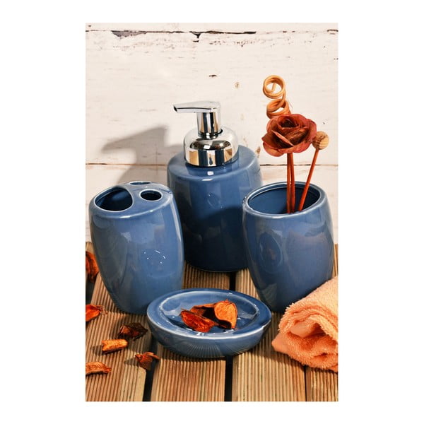 Modrý koupelnový set z keramiky