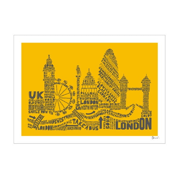 Plakát London Yellow&Grey, 50x70 cm