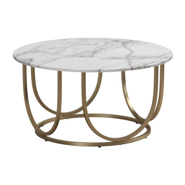 Valge-kuldne ümmargune kohvilaud marmorist dekooriga, ø 79 cm Gwyneth - CosmoLiving by Cosmopolitan-image-1