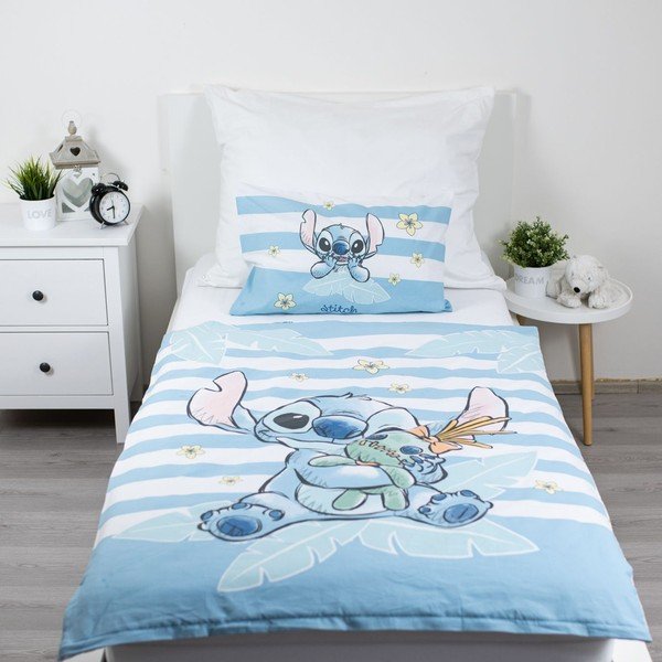 Helesinine puuvillane beebivoodipesu 100x135 cm Lilo & Stitch "Tropical Hugs" - Jerry Fabrics-image-1