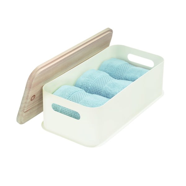 Valge Paulownia puidust kaanega hoiukarp, 21,3 x 43 cm, käepidemetega Eco - iDesign-image-3