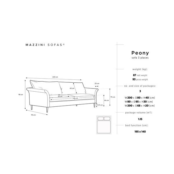 Světle hnědá 3místná rozkládací pohovka s úložným prostorem Mazzini Sofas Peony-image-2