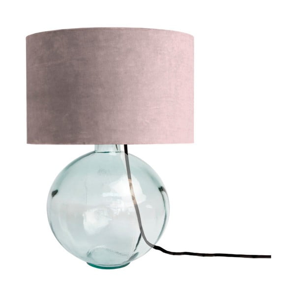Růžová stolní lampa z ručně foukaného skla se sametovým stínítkem Velvet Atelier