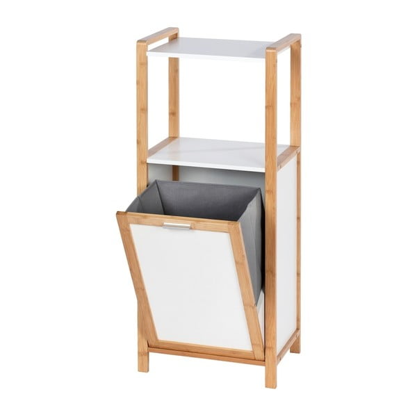 Bambusový koupelnový regál s vestavěným košem na prádlo Wenko Finja-image-2