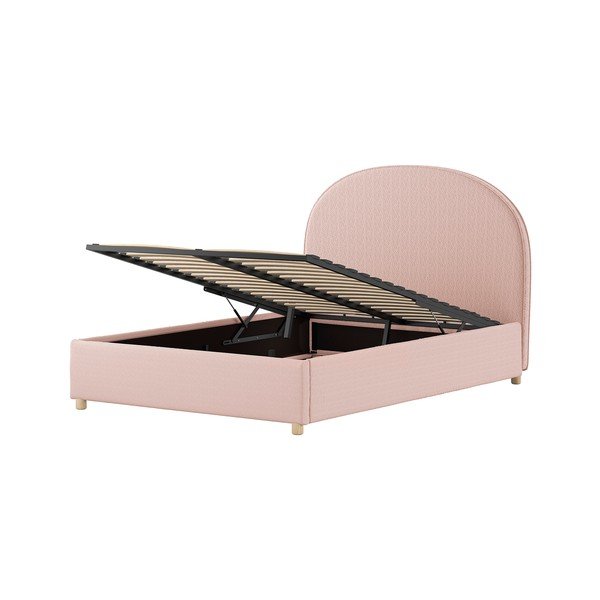 Roosa polsterdatud kaheinimesevoodi koos panipaiga ja voodipõhjaga 140x200 cm Moon - Vipack-image-4