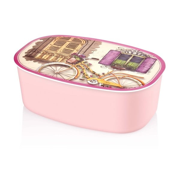 Růžová melaminová dóza na chléb The Mia Bisiklet, 34 x 13 cm