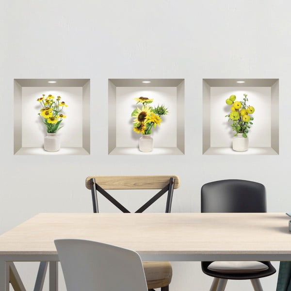 Komplekt 3 3D seinakleebist kollased lilled - Ambiance