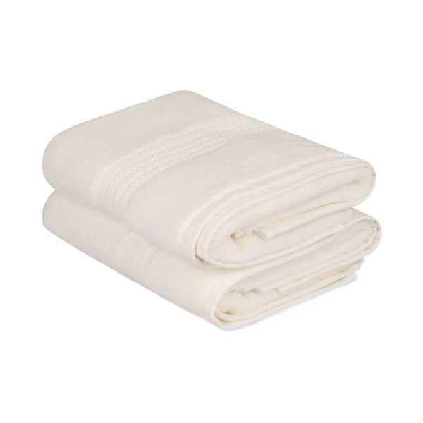 Sada 2 krémově bílých ručníků do koupelny Mira, 90 x 50 cm