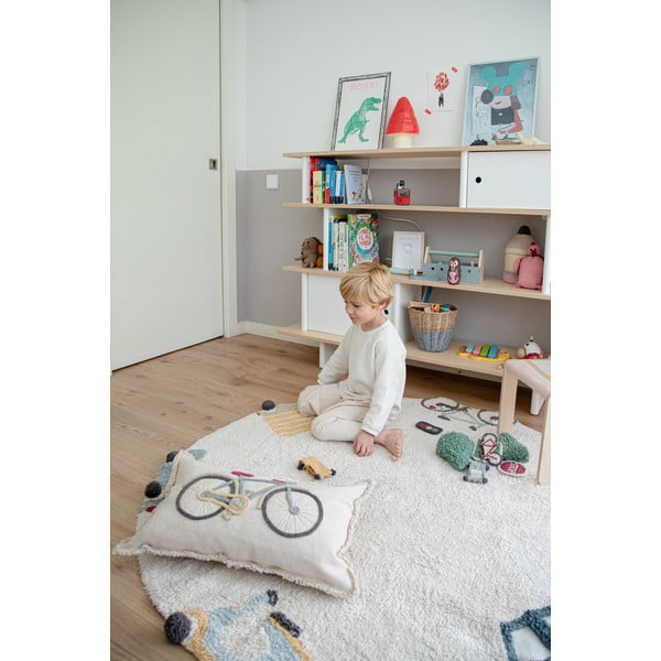 Kreem pestav käsitsi kootud puuvillane laste vaip ø140 cm Wheels - Lorena Canals-image-3