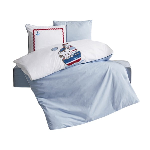 Valge-sinine puuvillane 4-osaline laste voodipesu 100x150 cm Miniyo - Mijolnir