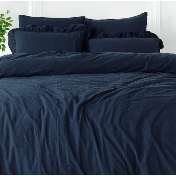 Tumesinine Renforcé puuvillast pikendatud voodipesu kaheinimesevoodile 240x220 cm Ruffle Striped - Mila Home Luxury-image-2