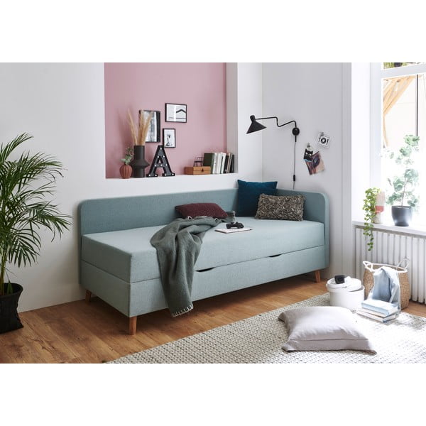 Helesinine polsterdatud üheinimesevoodi koos pesukastiga 120x200 cm Cabana - Meise Möbel-image-1