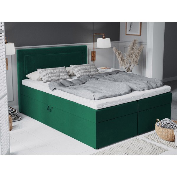 Zelená sametová dvoulůžková postel Mazzini Beds Yucca, 200 x 200 cm-image-1