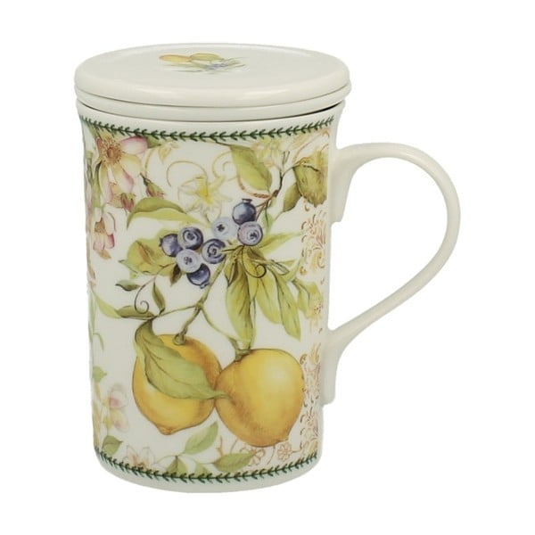 Porcelánový hrnek s filtrem s motivem květin Duo Gift Lemon, 300 ml