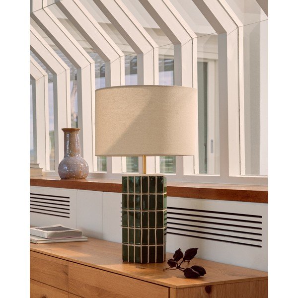 Roheline/kreem laualamp tekstiilist varjuga (kõrgus 61,5 cm) Rue - Kave Home-image-1