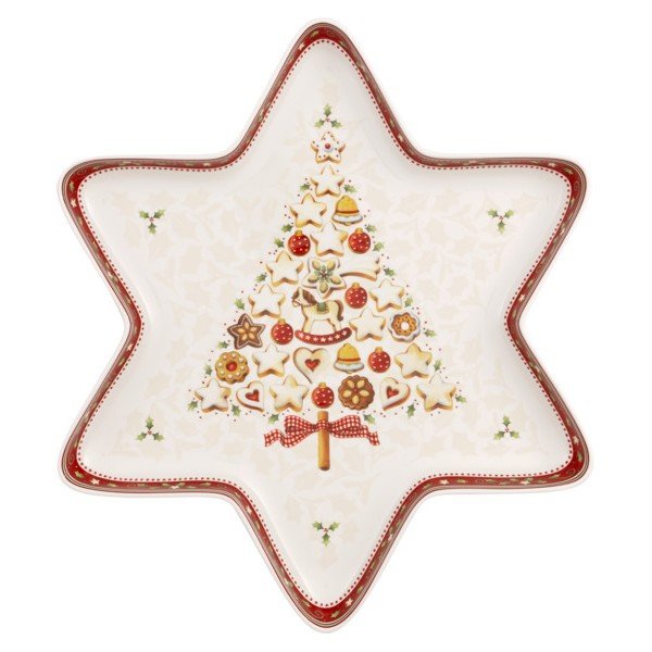 Punasest ja valgest portselanist serveerimiskauss jõulutähega Villeroy & Boch Piparkoogiküla, 37,2 x 32,5 cm. Tree - Villeroy&Boch-image-1