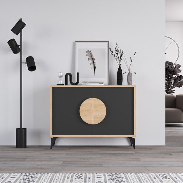 Madal kummut tammedekooriga must-puiduvärvi 110x82 cm Vae - Marckeric-image-2