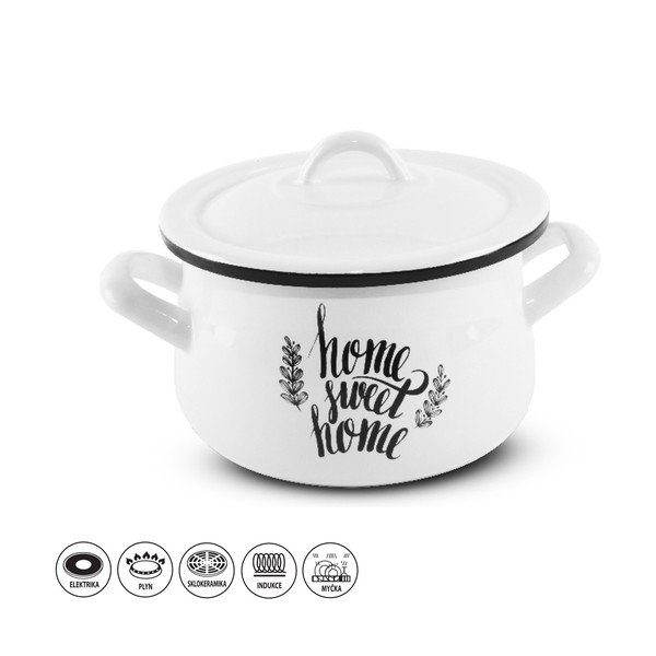 Bílý smaltovaný hrnec s poklicí Orion Home Sweet, 3,5 l