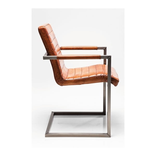 Hnědá kožená židle s područkami Kare Design Cantilever-image-1