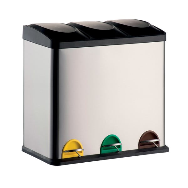 Matt hõbedane terasest prügikast 3x20 l sorteeritud jäätmete jaoks/pedaaliga Tri Selectif - MSV
