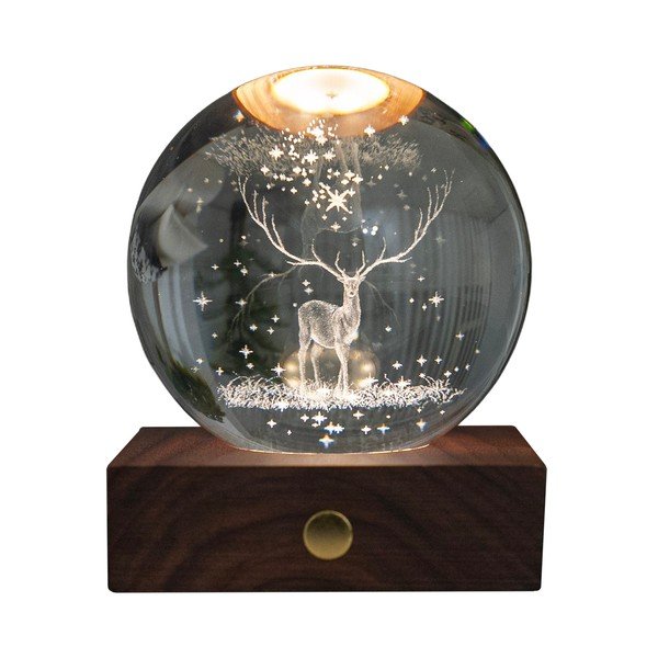 Tumepruun pähklipuidust LED dimmerdatav laualamp klaasist varjuga (kõrgus 12 cm) Amber - Gingko