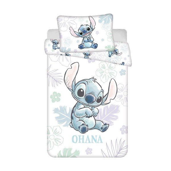 Valge puuvillane laste voodipesu 100x135 cm Lilo and Stitch "Ohana White" - Jerry Fabrics