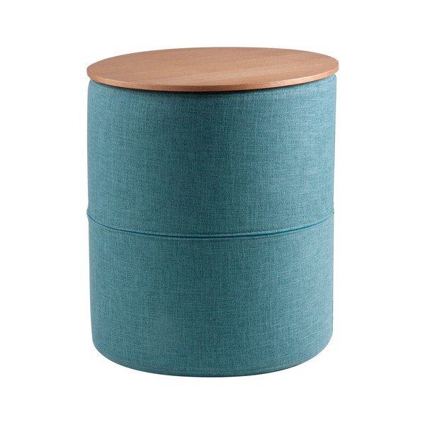 Tyrkysový odkládací stolek s deskou v dekoru dubového dřeva sømcasa Leo, ø 45 cm