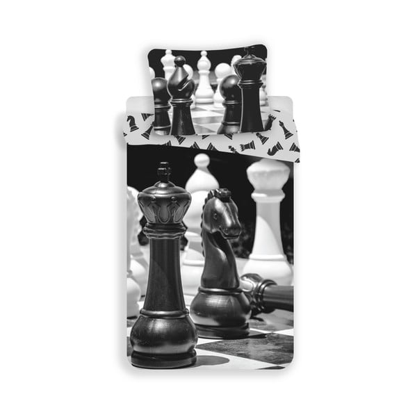 Must-valge puuvillane laste voodipesu 140x200 cm Chess - Jerry Fabrics