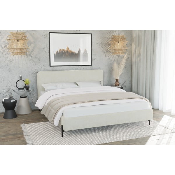 Beež polsterdatud üheinimesevoodi koos voodipõhjaga 90x200 cm Barker - Ropez-image-2