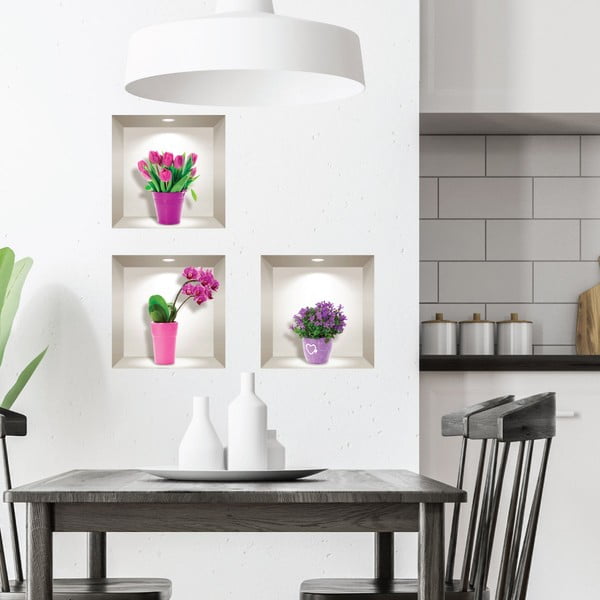 Komplekt 3 3D seinakleebist Tulipse, orhideed ja lillad - Ambiance