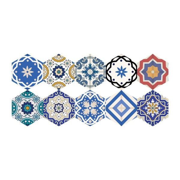 Sada 10 samolepek na podlahu Ambiance Floor Stickers Hexagons Salvatore, 40 x 90 cm