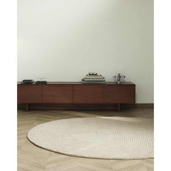 Kreem käsitsi kootud villane ümmargune vaip ø 200 cm Domm - Kave Home-image-1