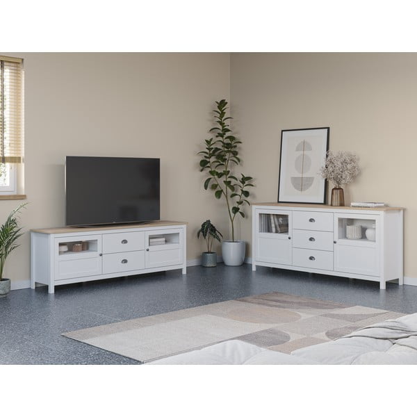 Valge männipuidust madal kummut 180x80 cm Misti - Marckeric-image-1