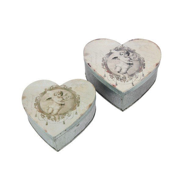 Sada 2 kovových dóz Antic Line Heart Box