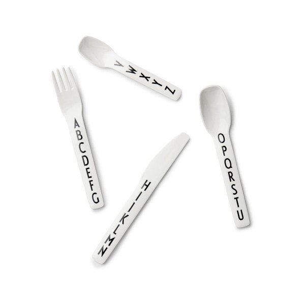 4-osaline valgete laste söögiriistade komplekt - Design Letters-image-2