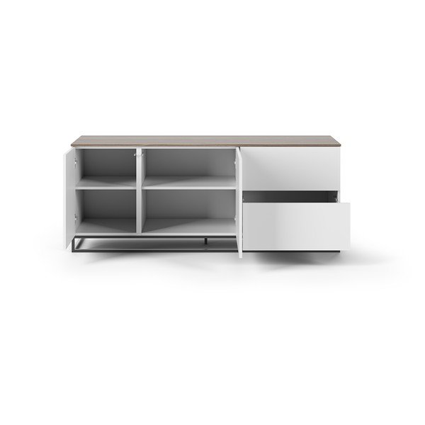 Bílá komoda s deskou v dekoru ořechu a černými nohami TemaHome Join-image-4