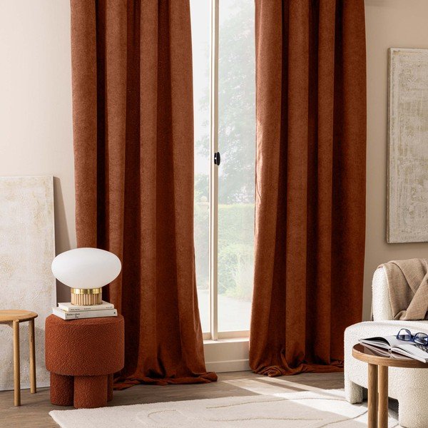 Terrakota värvi bouclé kardin 140x260 cm Winona - douceur d'intérieur-image-1