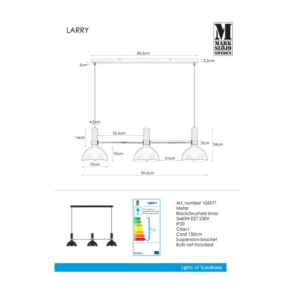 Must kolmekordne laevalgusti Black Gold Larry - Markslöjd-image-2