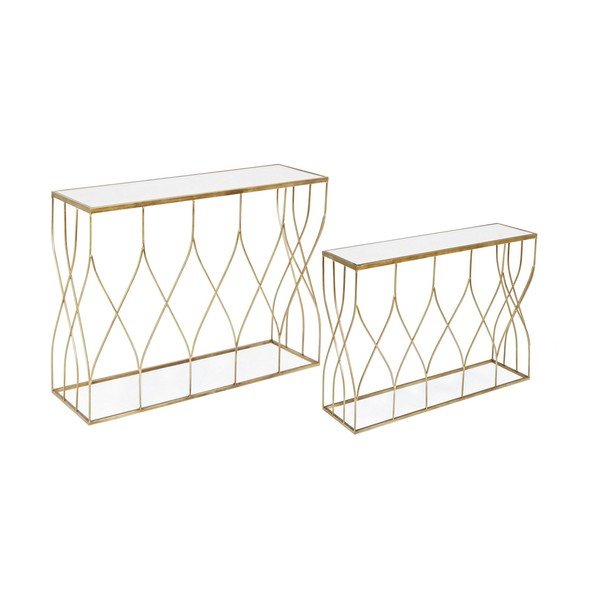Konsoollauad 2-osalise komplektiga, kuldse klaasist pealispinnaga, 33x104 cm Elenor - Bizzotto