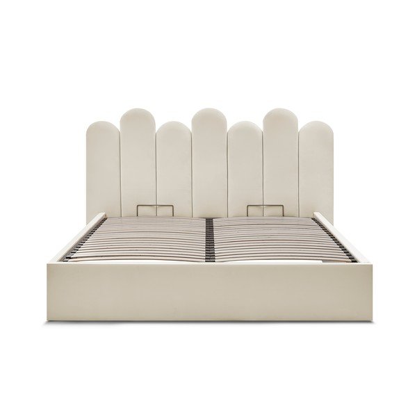 Beež polsterdatud kaheinimesevoodi koos panipaiga ja voodipõhjaga 160x200 cm Badja - Bobochic Paris-image-3