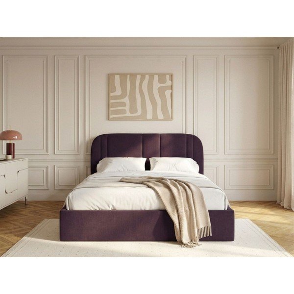 Lilla polsterdatud kaheinimesevoodi panipaigaga ja liistudest raamiga 180x200 cm Sidney - Bobochic Paris-image-2