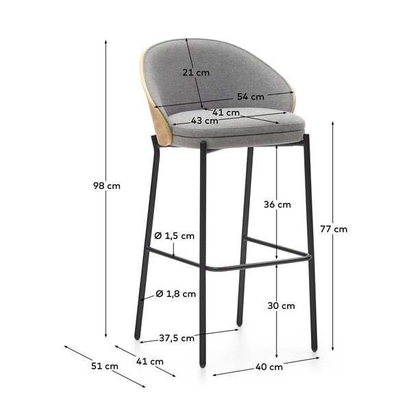 Hall baaritool (istme kõrgus 77 cm) Eamy - Kave Home-image-3