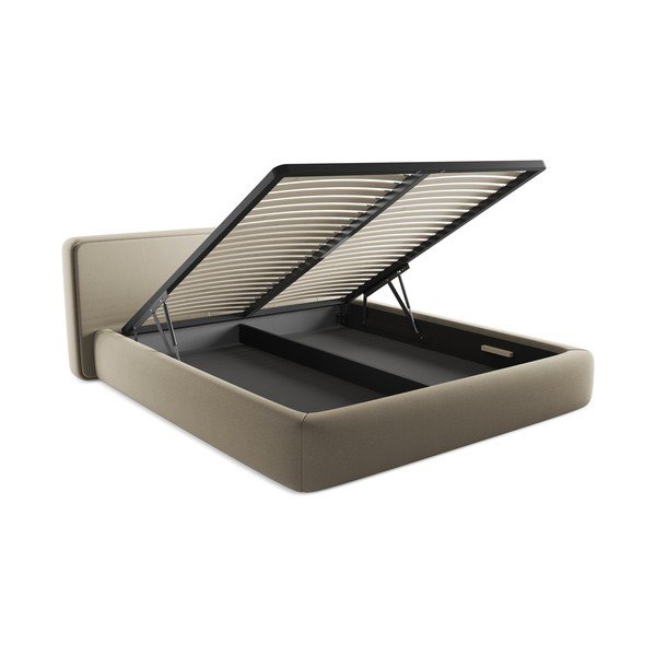 Beež polsterdatud kaheinimesevoodi koos voodipõhja ja panipaigaga 180x200cm Kiana - Makamii-image-3