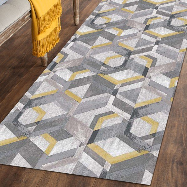 Žluto-šedý běhoun Floorita Retro, 60 x 190 cm-image-1