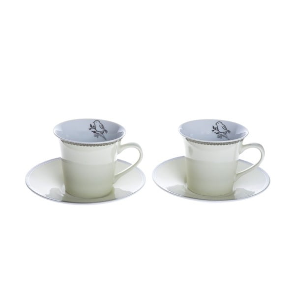 Porcelánové šálky na cappuccino s podšálky Krémová, 2 ks