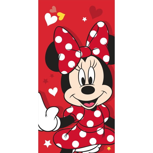 Punane puuvillane laste rätik 70x140 cm Minnie "Red heart" - Jerry Fabrics