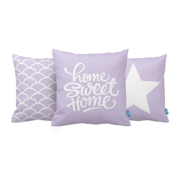 Sada 3 fialových polštářů Homemania Home Sweet Home, 43 x 43 cm